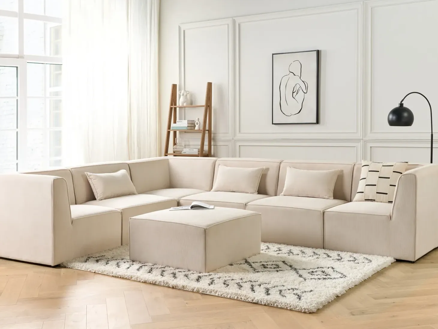 Fodskammel LEMVIG Fløjl Lys Beige