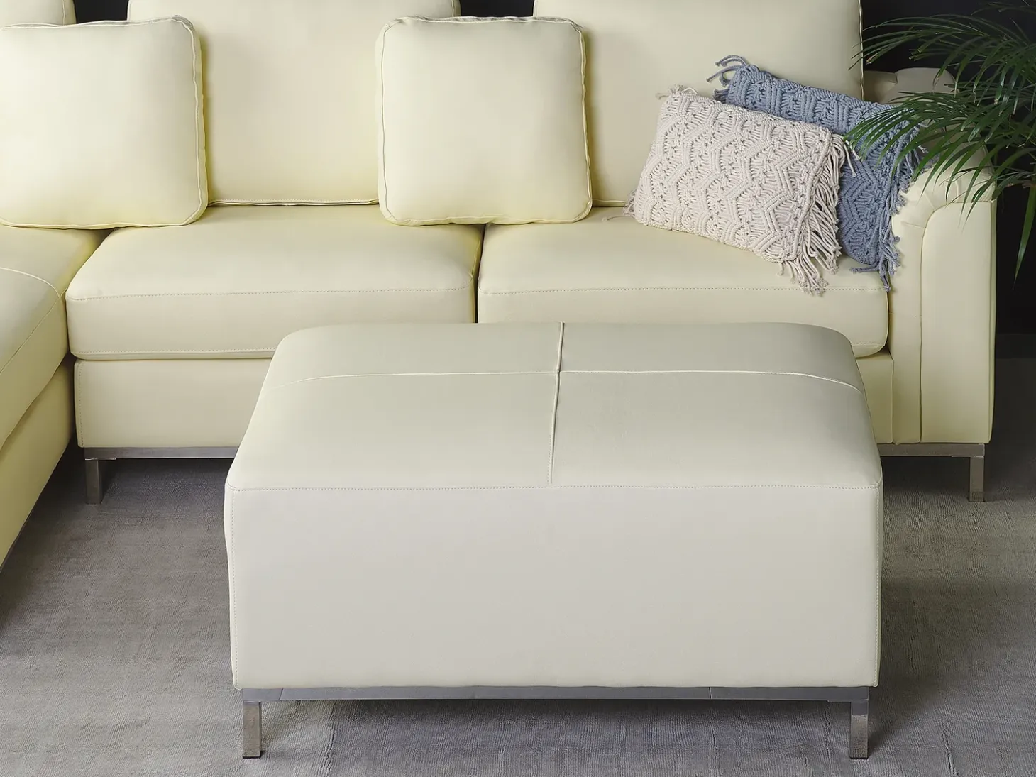 Fodskammel OSLO Ægte læder Lys Beige