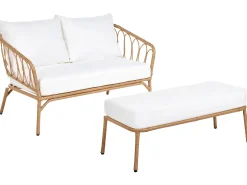 FOLLO 2 personers Havesofa Lysebrun PE-rattan med bænk