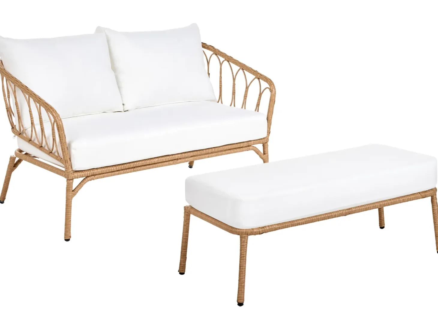 FOLLO 2 personers Havesofa Lysebrun PE-rattan med bænk