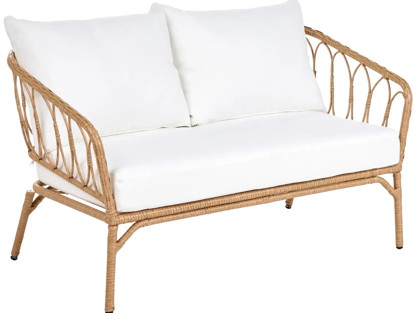 FOLLO 2 personers Havesofa Lysebrun PE-rattan med bænk