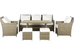 FONTI 5 personers Loungesæt med bord og fodskammel Brun PE-rattan med puder