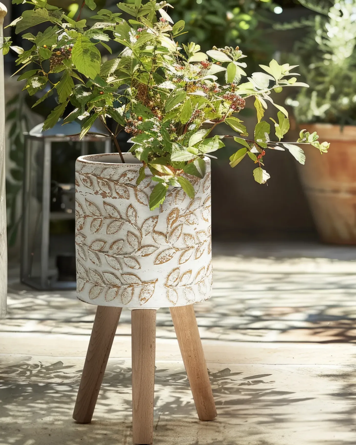 Forhøjet plantekrukke ALIARTOS 26 cm Cremehvid
