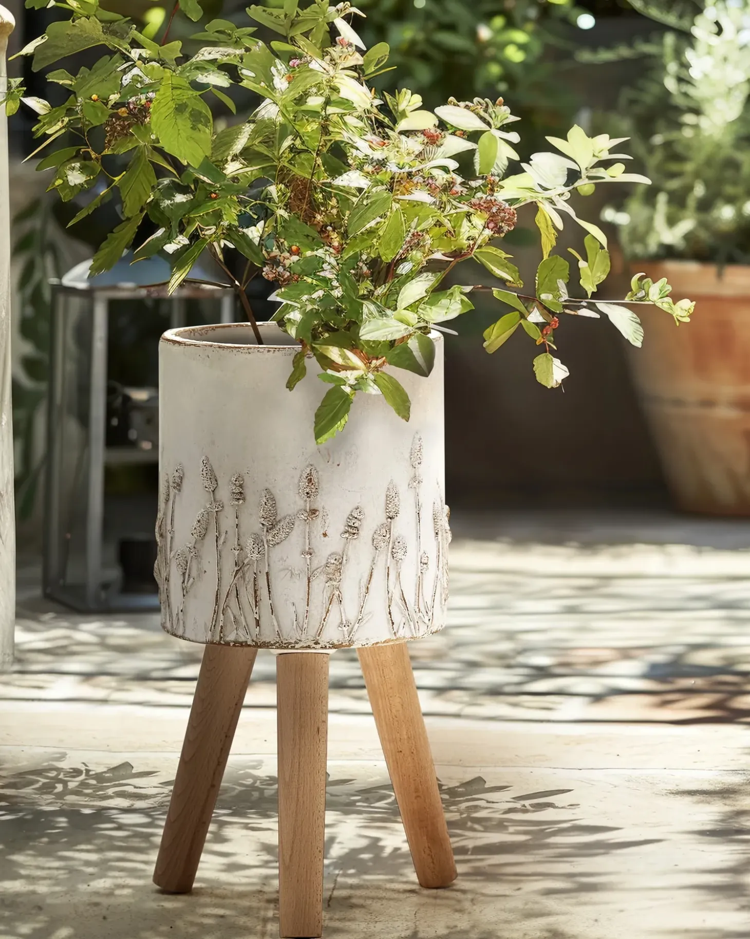 Forhøjet plantekrukke JANINA 24 cm Cremehvid