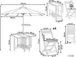 FRASSINE 4 personers Havemøbelsæt Naturlig Akacietræ med parasol (12 varianter)