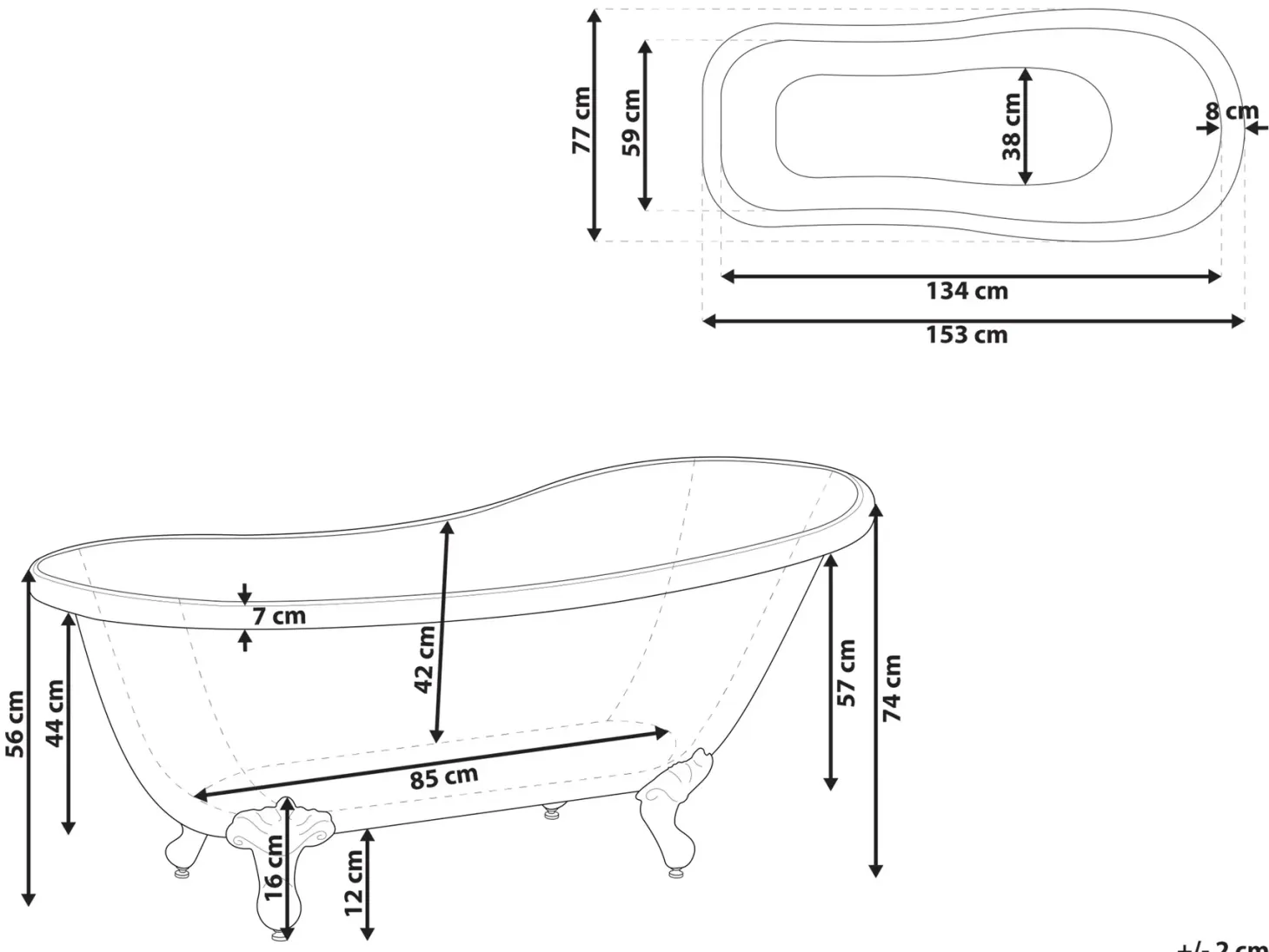 Fritstående badekar CAYMAN 153 x 77 cm Hvid