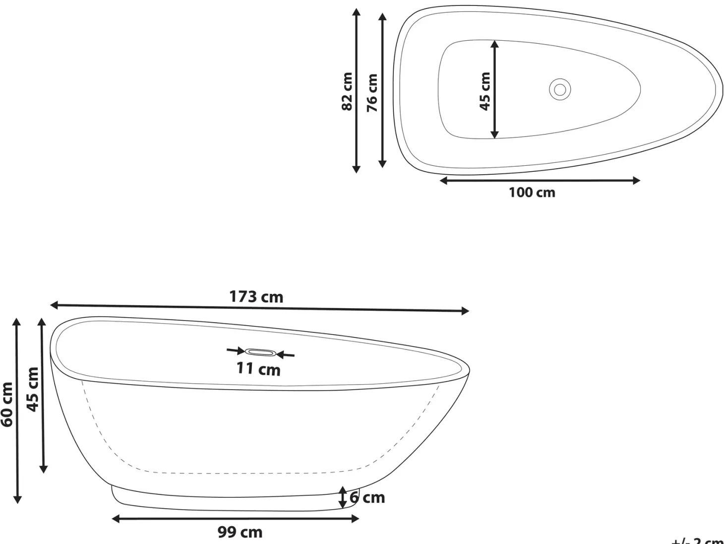 Fritstående badekar GUIANA 173 x 82 cm Sort