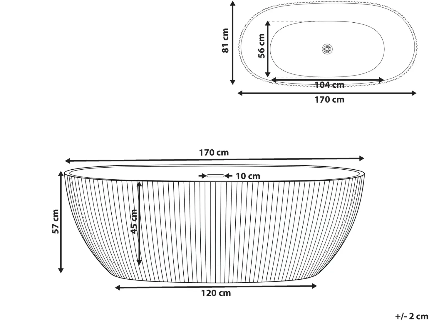 Fritstående badekar JUTAI 170 x 81 cm Hvid