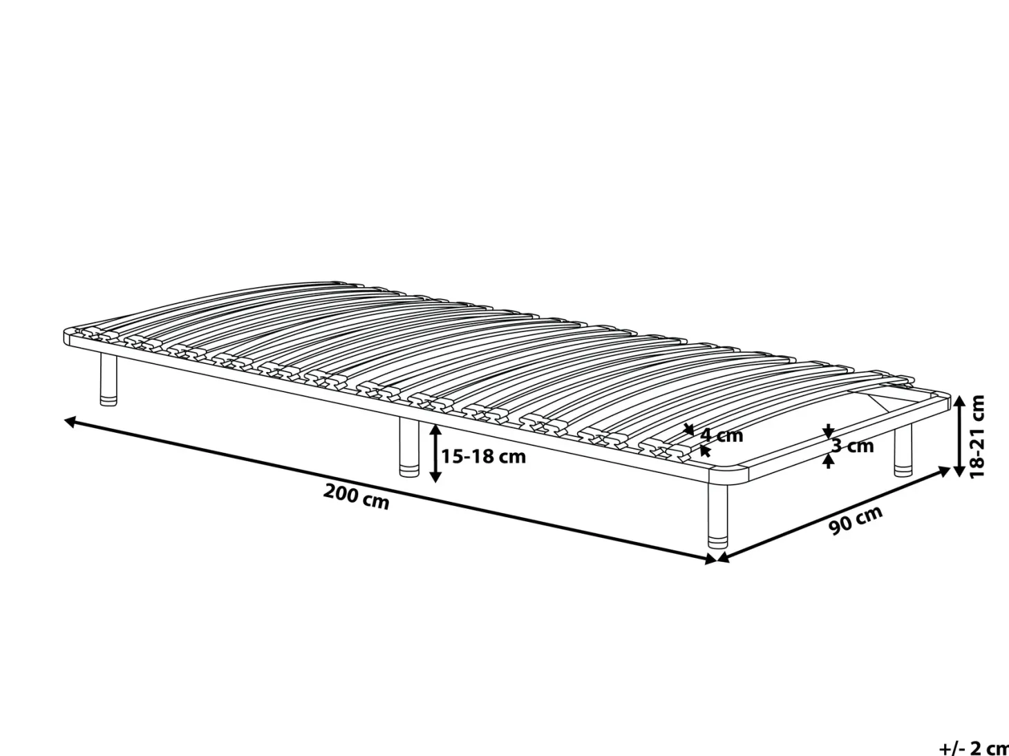 Fritstående sengebund med lameller COMBOURG 90 x 200 cm