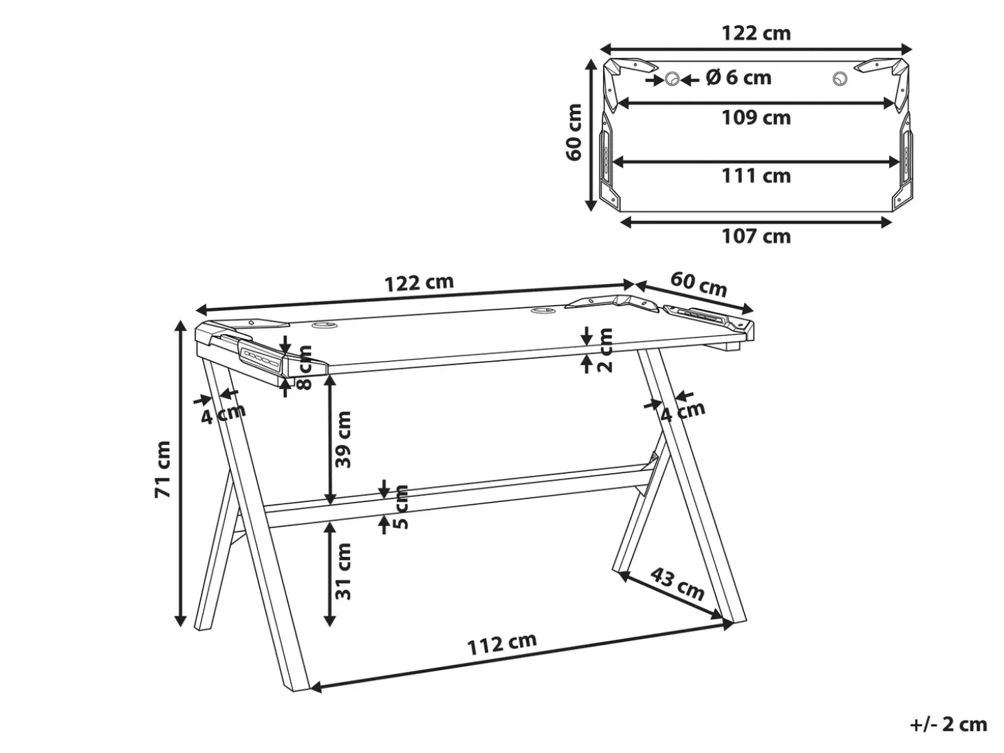 Gaming Bord DANVERS Sort 120 cm 60 cm RGB LED