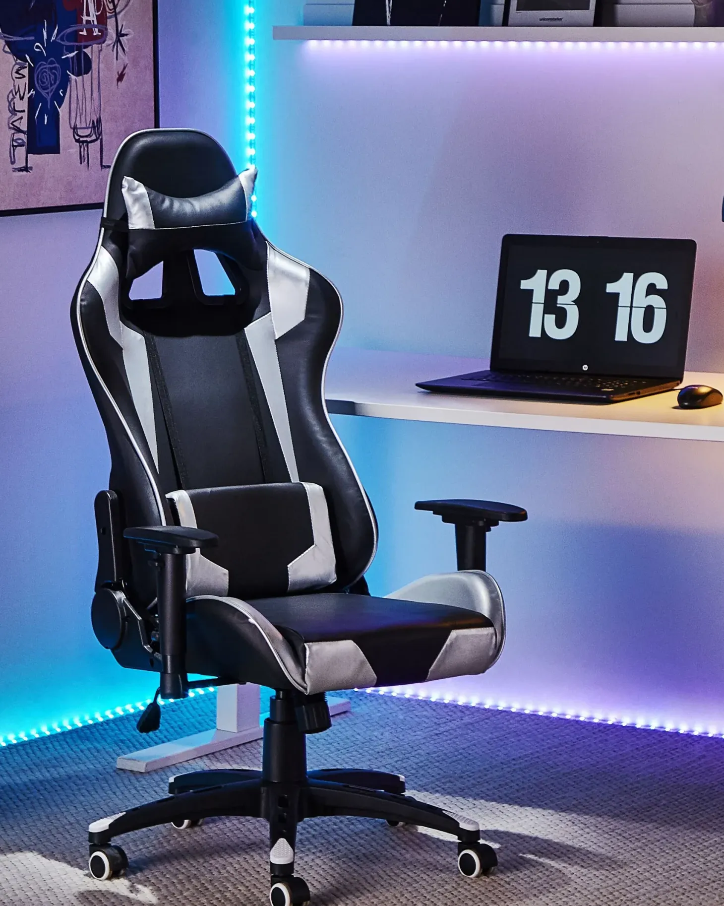 Gamingstol KNIGHT Kunstlæder Sølv