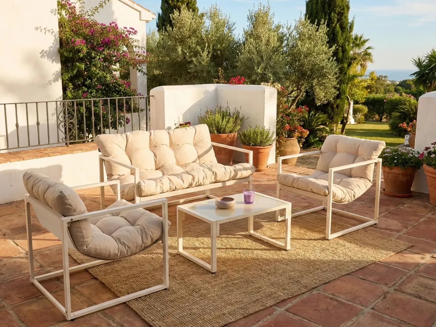 GARDA 4 personers Loungesæt med bord Beige Metal
