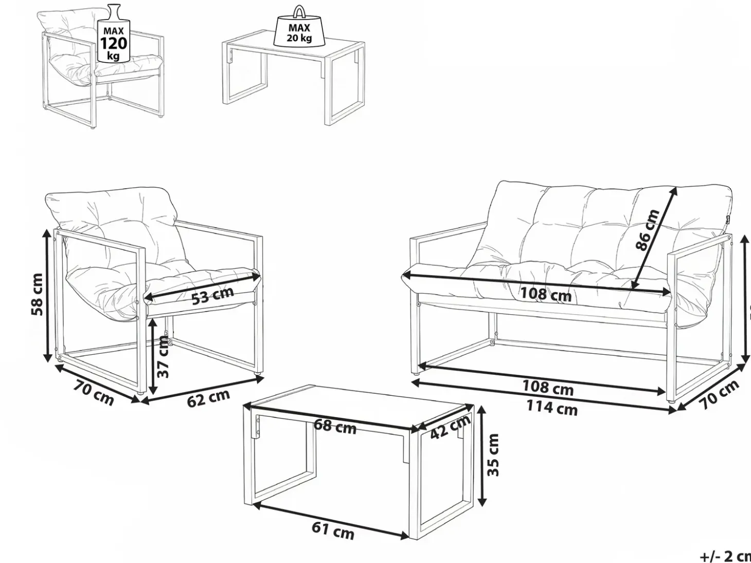 GARDA 4 personers Loungesæt med bord Beige Metal