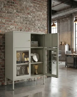 Glas vitrineskab ESHOLT Metal 80 cm Lys Beige