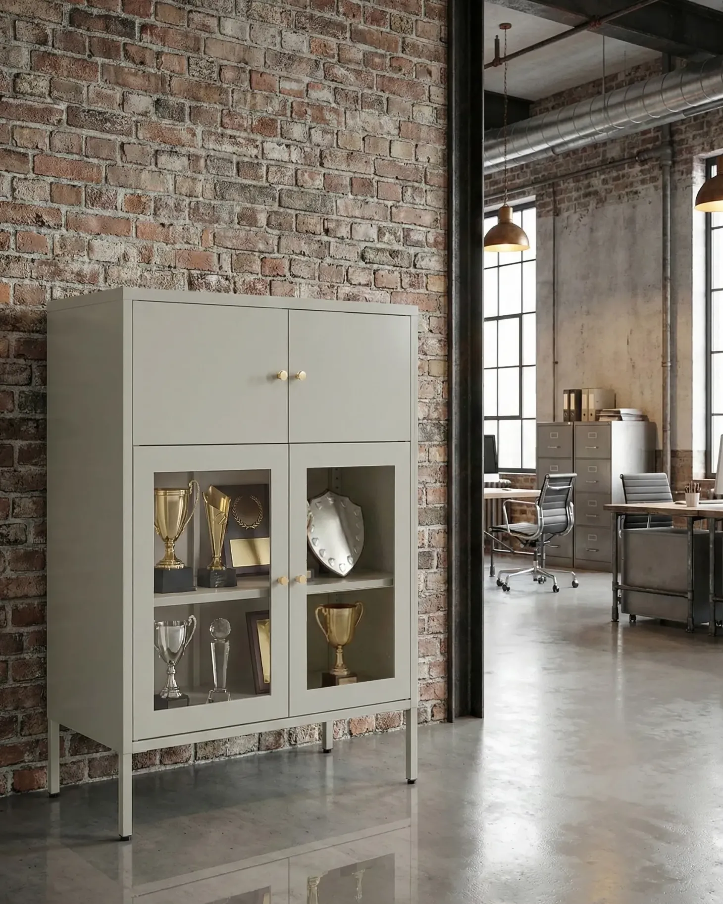 Glas vitrineskab ESHOLT Metal 80 cm Lys Beige