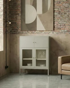 Glas vitrineskab ESHOLT Metal 80 cm Lys Beige