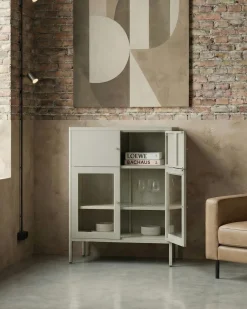 Glas vitrineskab ESHOLT Metal 80 cm Lys Beige