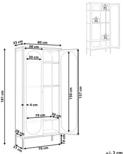 Glas vitrineskab FOXTON Metal 80 cm Sort