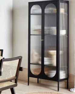 Glas vitrineskab FOXTON Metal 80 cm Sort