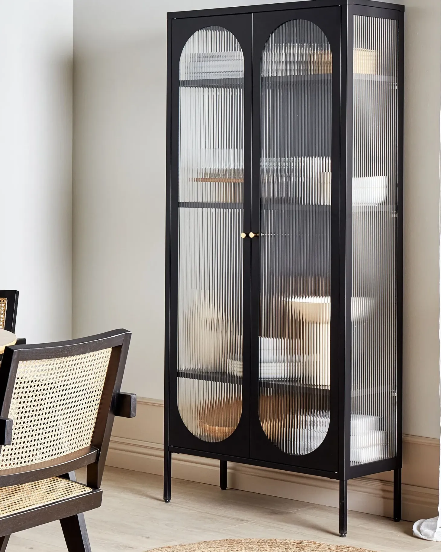 Glas vitrineskab FOXTON Metal 80 cm Sort