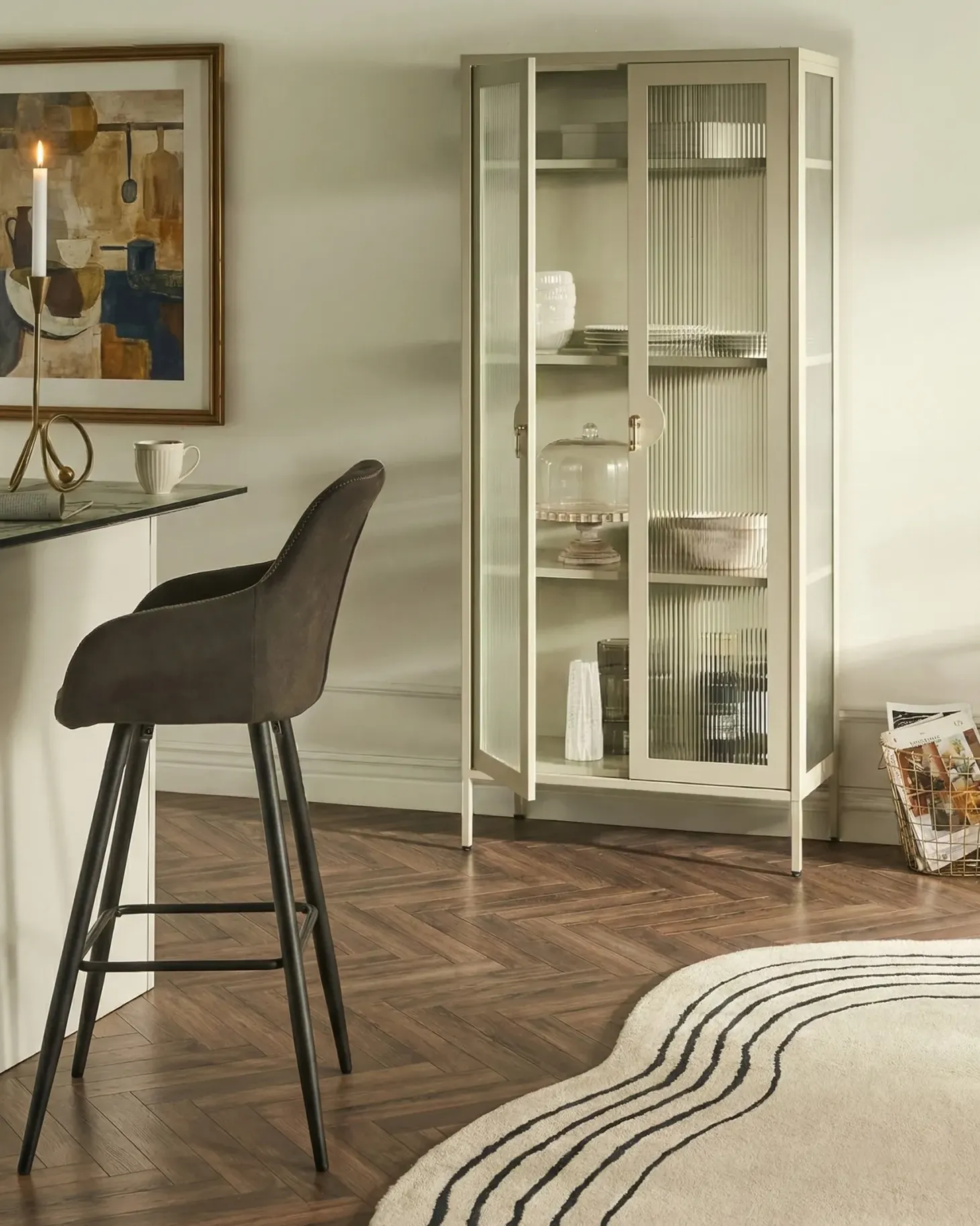 Glas vitrineskab GLEORA Metal Lys Beige