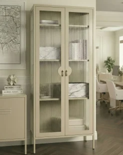 Glas vitrineskab GLEORA Metal Lys Beige