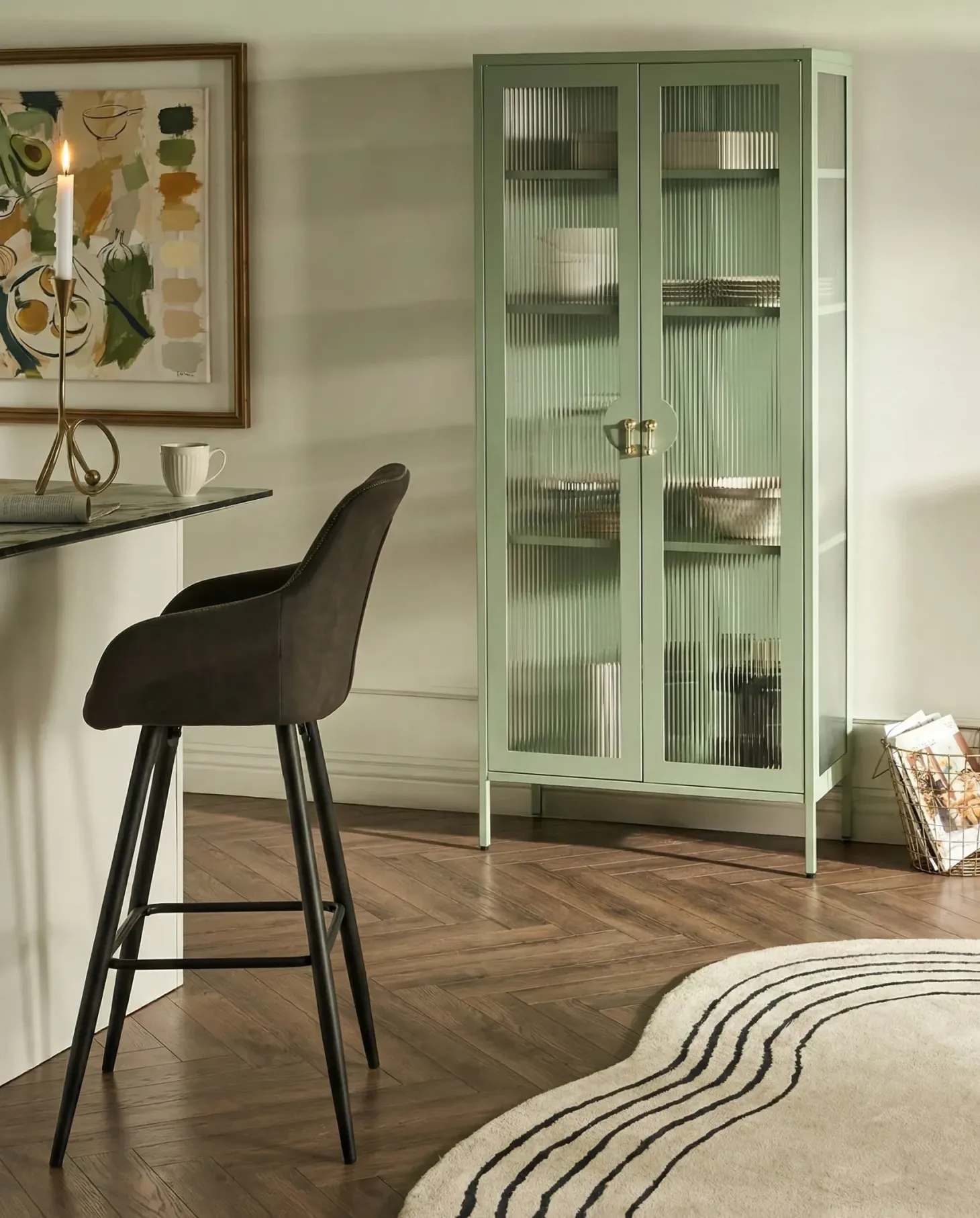 Glas vitrineskab GLEORA Metal Mintgrøn