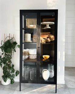 Glas vitrineskab HARTY Metal 80 cm Sort