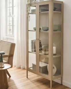Glas vitrineskab HARTY Metal 80 cm Beige