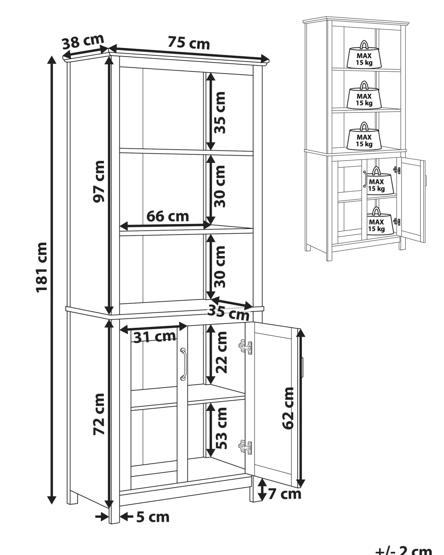 Glas vitrineskab LUSBY 75 cm Hvid