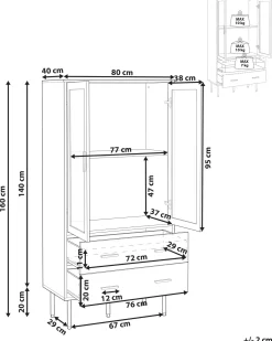 Glas vitrineskab MILORA 80 cm Hvid