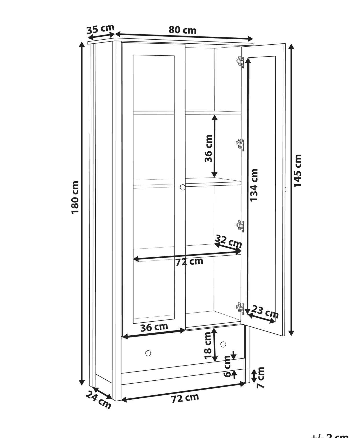 Glas vitrineskab NORNALUP 80 cm Sort