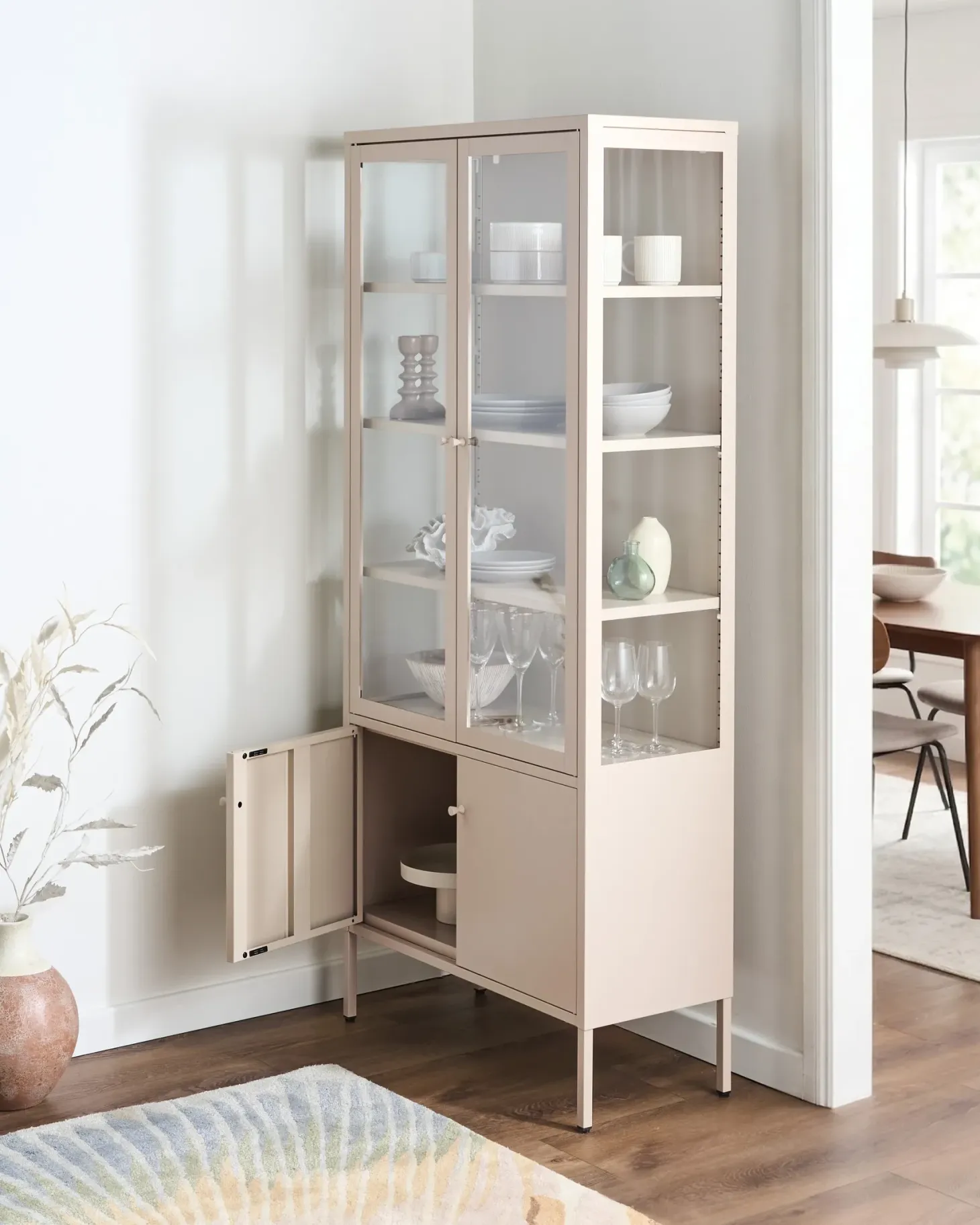 Glas vitrineskab OXTED Metal 80 cm Beige