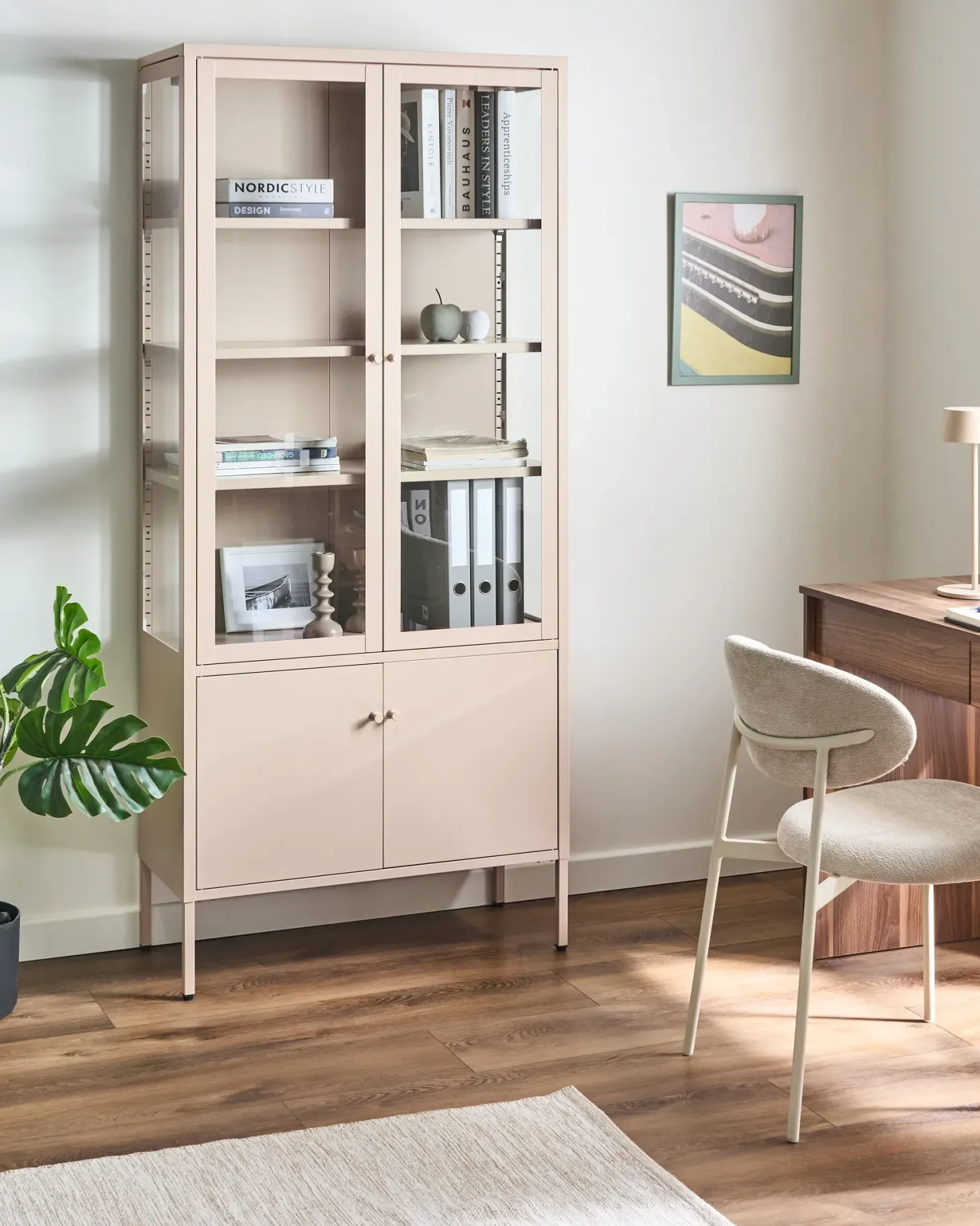 Glas vitrineskab OXTED Metal 80 cm Beige