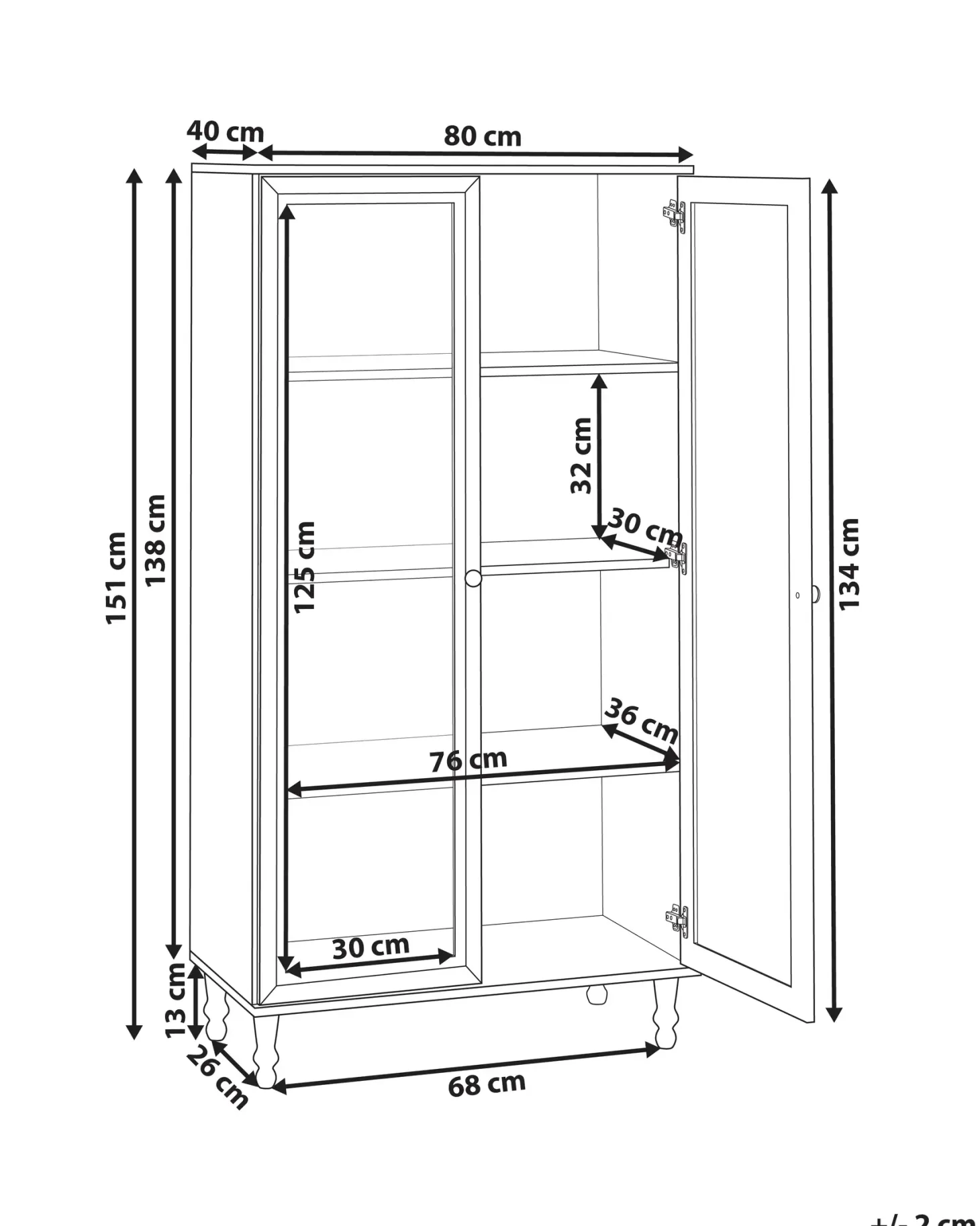 Glas vitrineskab TINGLEDALE 80 cm Sort