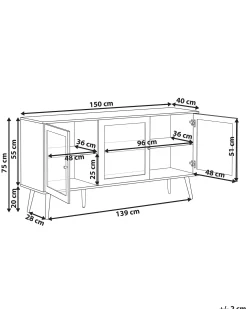 Glas vitrine skænk ALBANY 150 cm Lysebrun