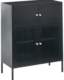 Glas vitrine skænk ESHOLT Metal 80 cm Sort