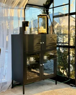 Glas vitrine skænk ESHOLT Metal 80 cm Sort