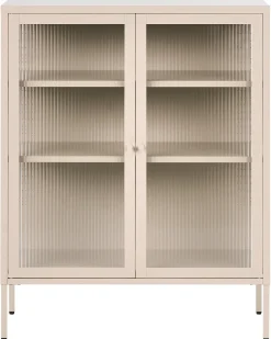 Glas vitrine skænk LERRYN Metal 90 cm Beige