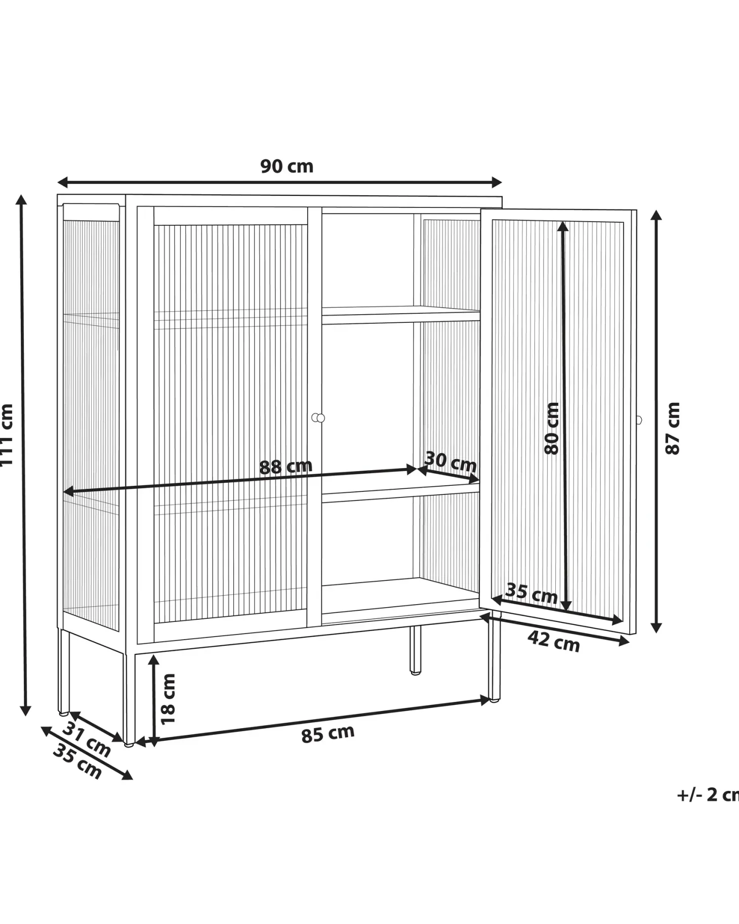 Glas vitrine skænk LERRYN Metal 90 cm Beige