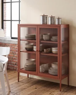 Glas vitrine skænk LERRYN Metal 90 cm Guldbrun