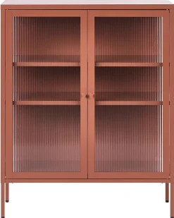 Glas vitrine skænk LERRYN Metal 90 cm Guldbrun