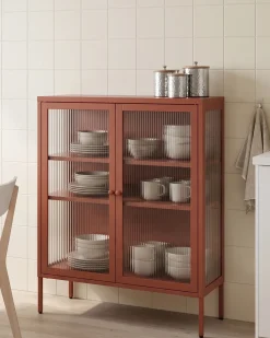Glas vitrine skænk LERRYN Metal 90 cm Guldbrun