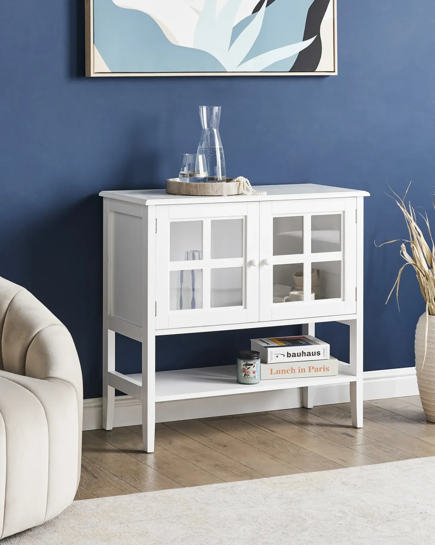 Glas vitrine skænk Med hylde INLET 80 cm Hvid