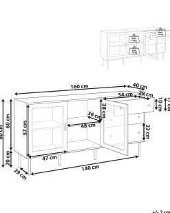 Glas vitrine skænk MILORA 160 cm Hvid