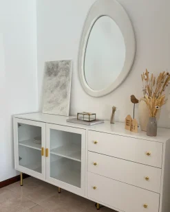Glas vitrine skænk MILORA 160 cm Hvid
