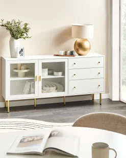 Glas vitrine skænk MILORA 160 cm Hvid