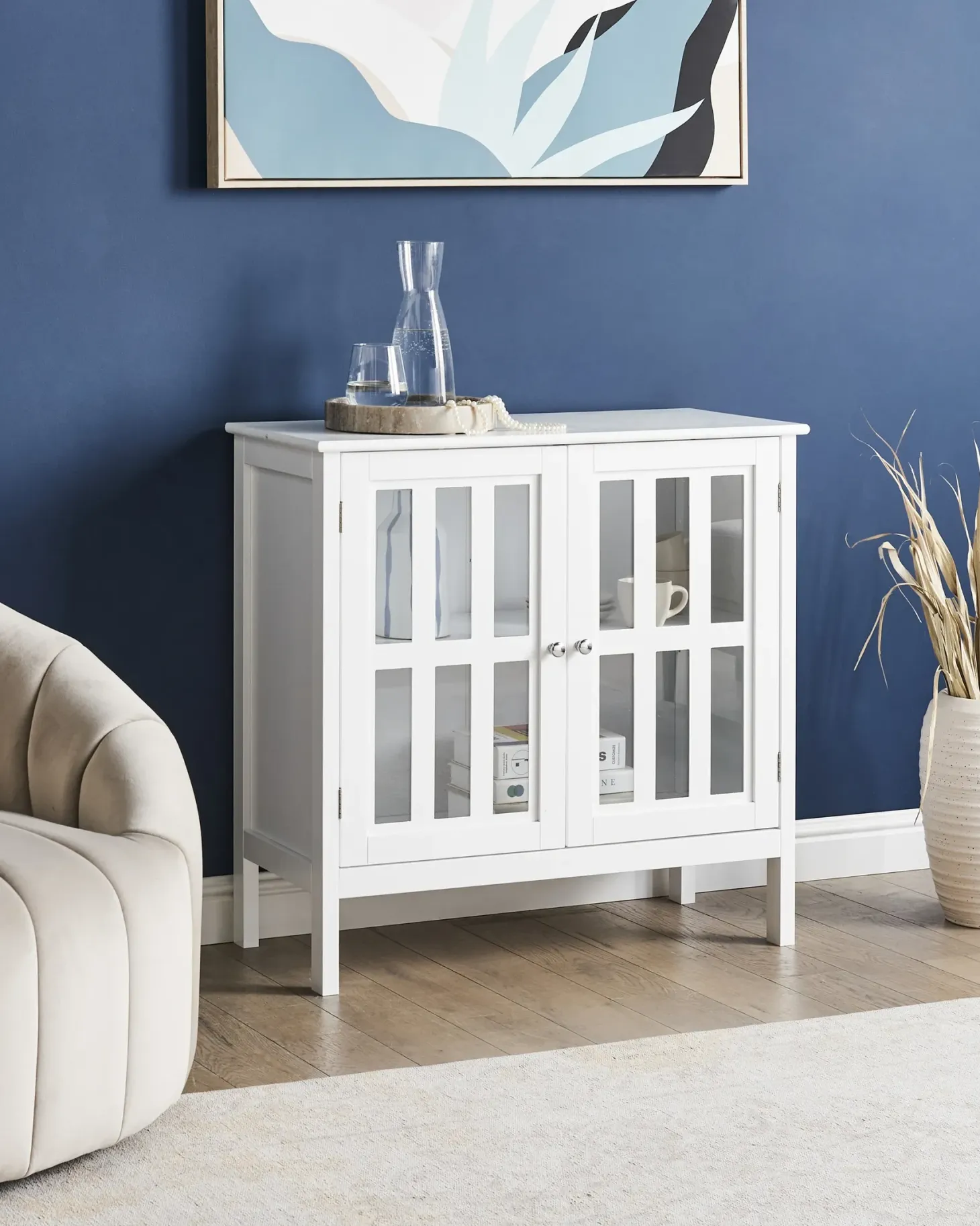 Glas vitrine skænk MIRAM 80 cm Hvid