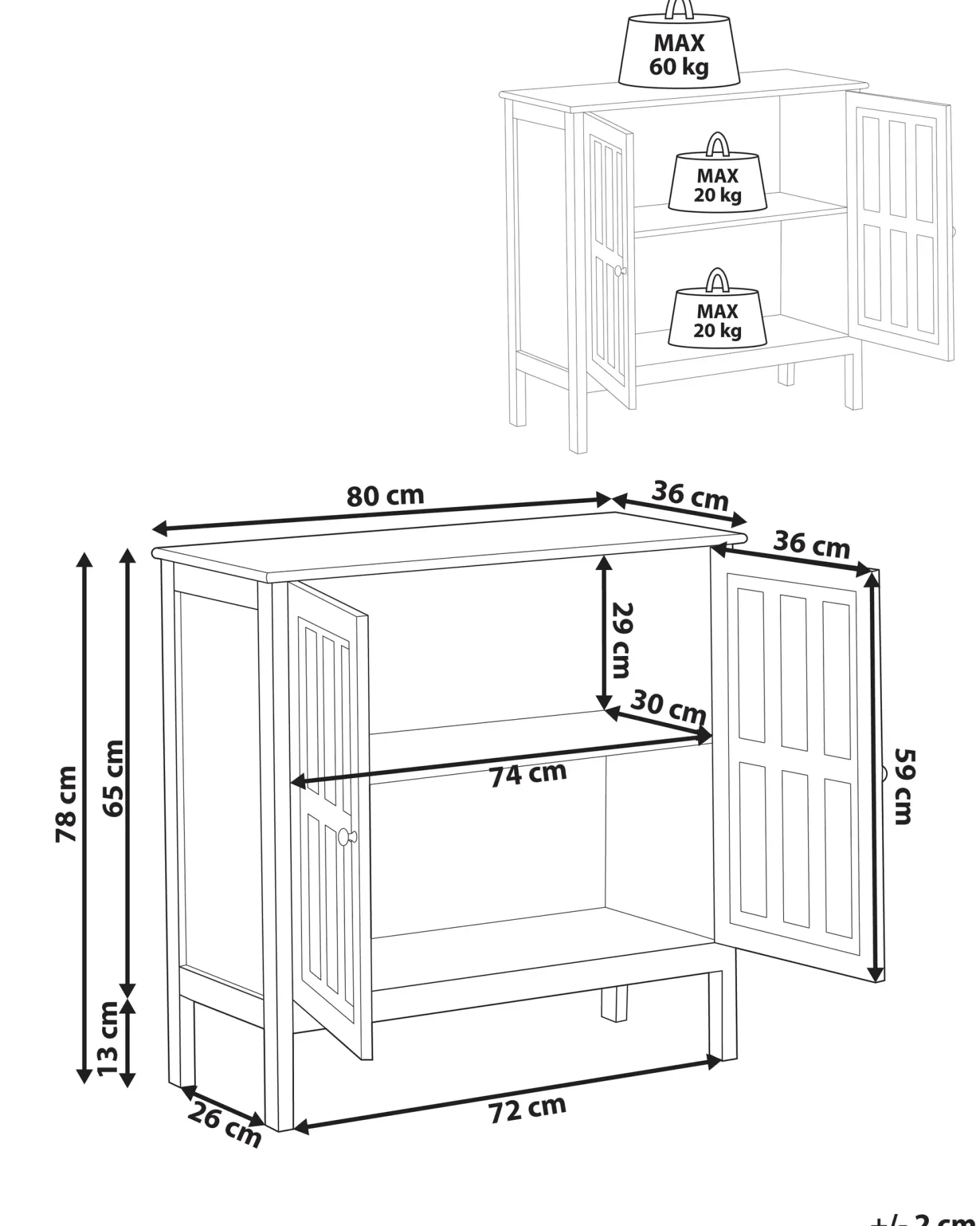 Glas vitrine skænk MIRAM 80 cm Hvid