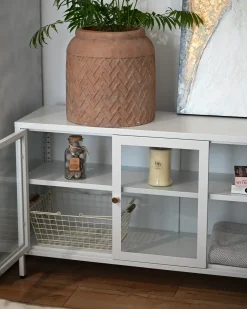Glas vitrine skænk NEWPORT Metal 115 cm Hvid
